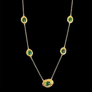 Gold and green stone station necklace